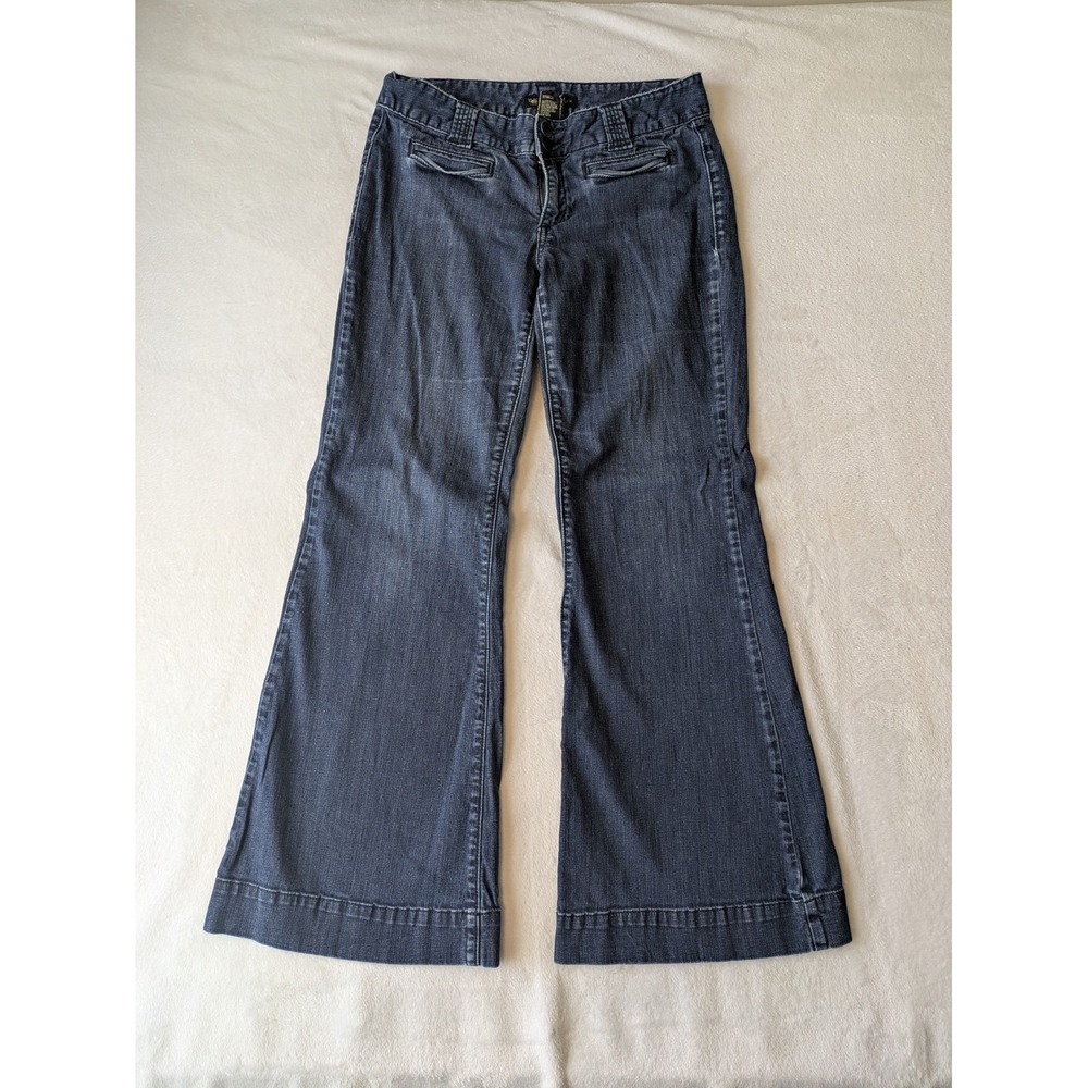 Mossimo Premium Denim Jeans Womens 10 Blue Flare Wide Leg Trouser Mid Rise Y2K - Picture 4 of 10